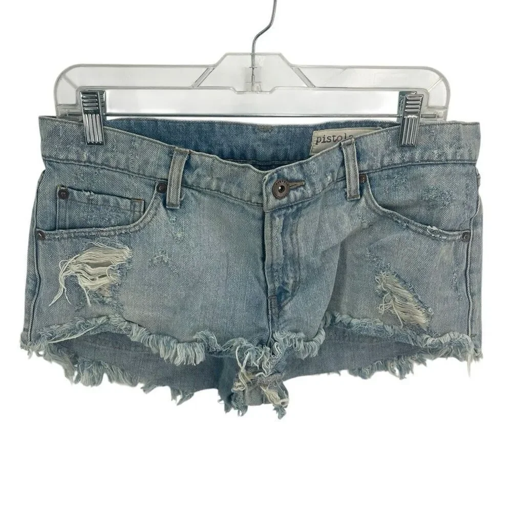 Pistola Women's Low Rise Distressed Raw Frayed Hem Denim Shorts Light Wash Size